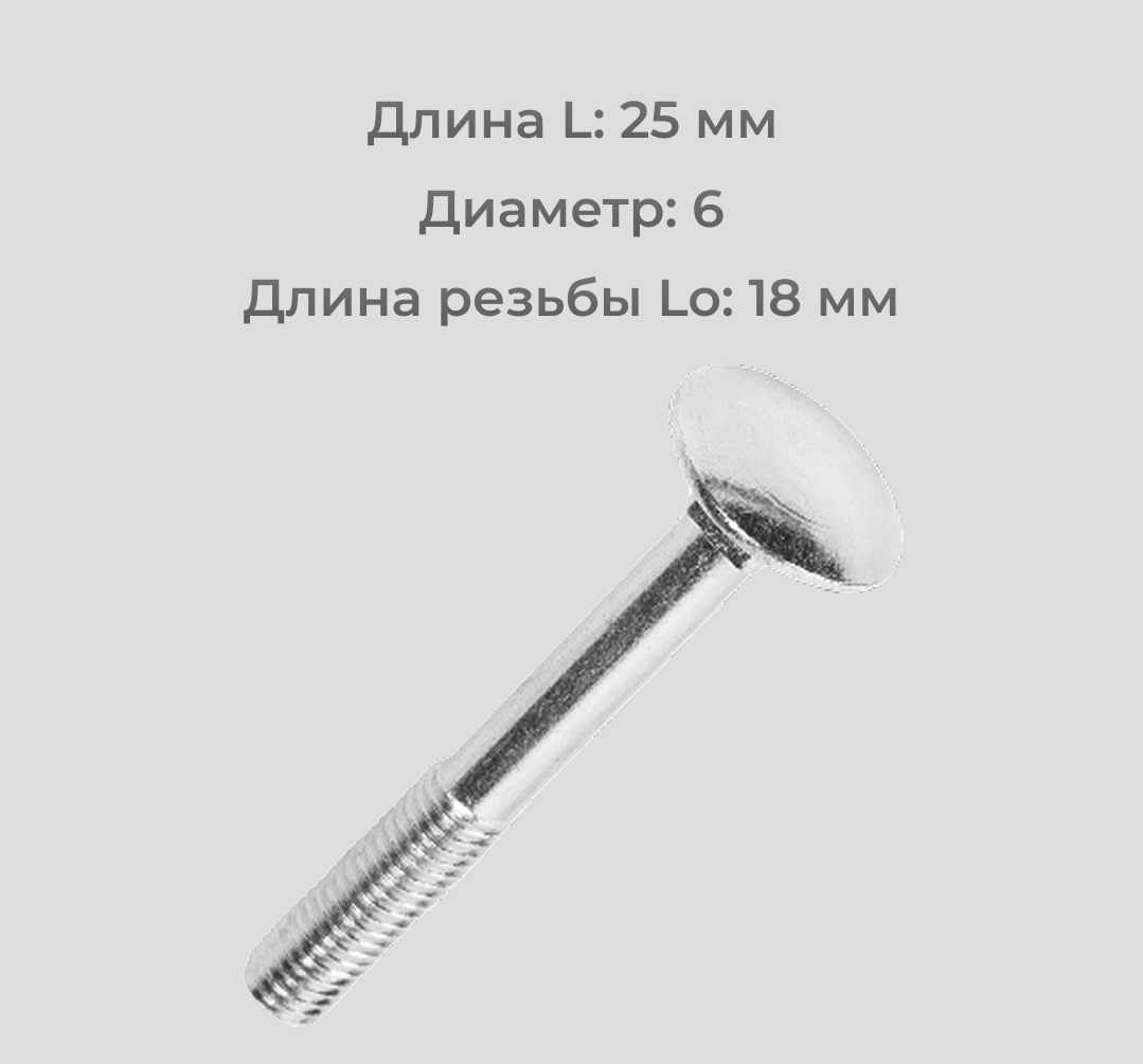 Болт М6х25 мебельный (с полукруглой головкой) А2 DIN 603